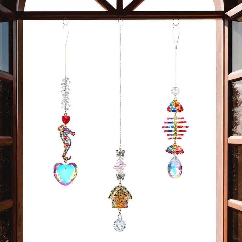 

Crystal Sun Catcher Colorful Seahorse Fishbone Rhinestones 3 Pieces Angel Crystal Hanging Crystal Ornament For Garden Patio