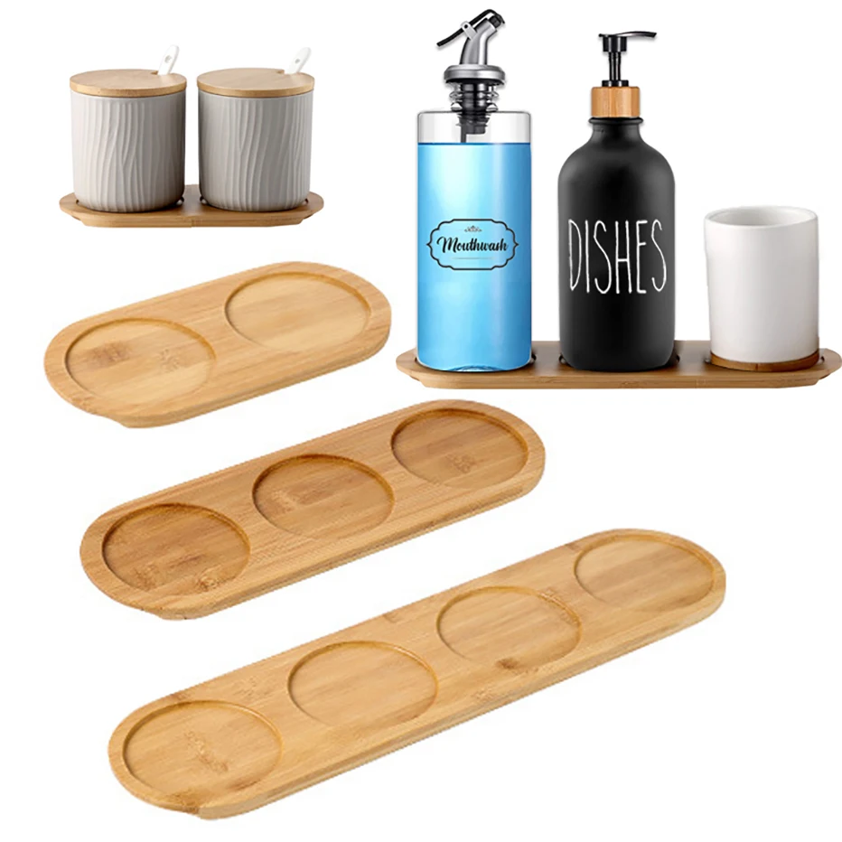 

Bamboo Wood Tray Oval Soap Dispenser Pepper Mill Saucer Plant Flower Pot Stand Bathroom Kitchen Storage Tray Home Decoration