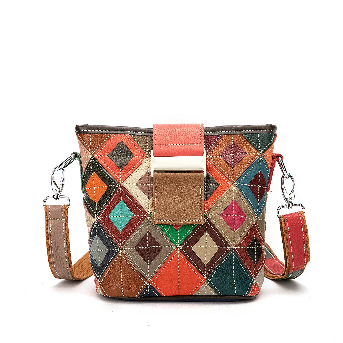 

Royal Bagger Shoulder Crossbody Bags for Women Genuine Cowhide Leather Fashion Casual Bucket Bag Portable Stitching Ladies Purse