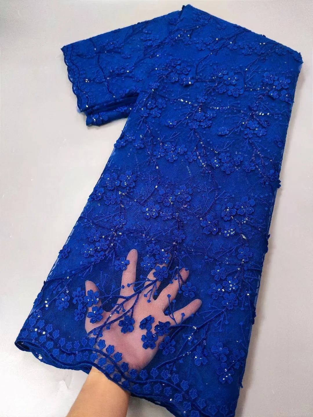 

2022 Latest French Lace Royal Blue Applique Fabric High Quality African 5 Yards Embroidery Tulle Milk Lace Wedding Party Dress