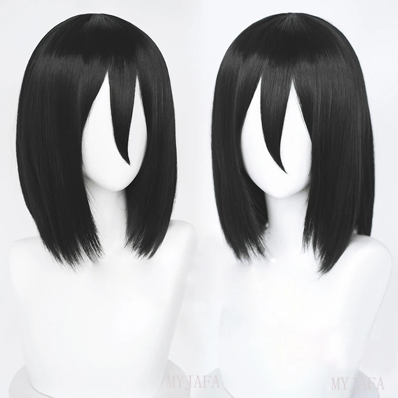 

High Quality Attack on Titan Mikasa Ackerman Cosplay Wig Short Bob Black Wig Heat Resistant Synthetic Hair Anime Wigs + Wig Cap