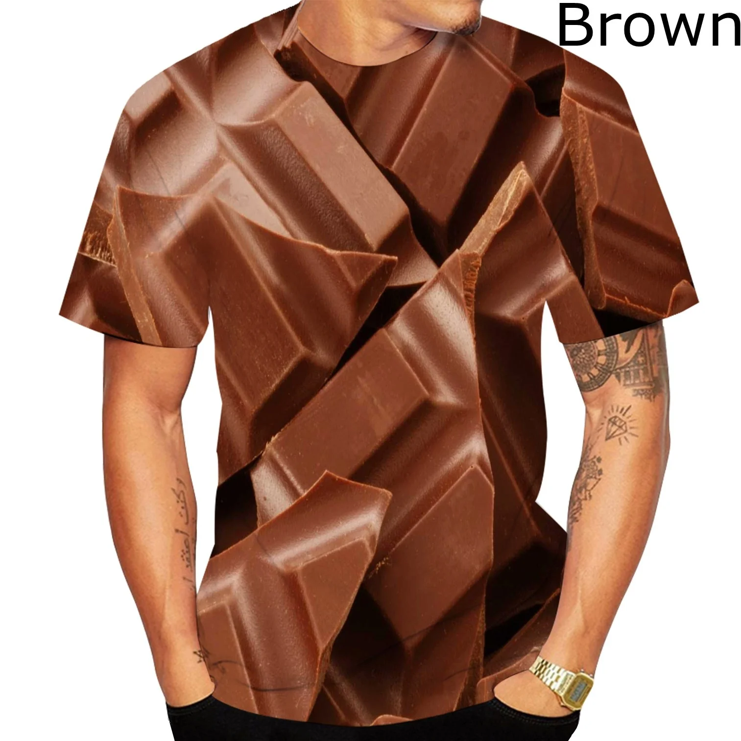 

2023 New Fashion Summer Funny Food Chocolate Sauce Harajuku 3d Printed T-shirt for Men and Women Casual Couples Chocolates Tops