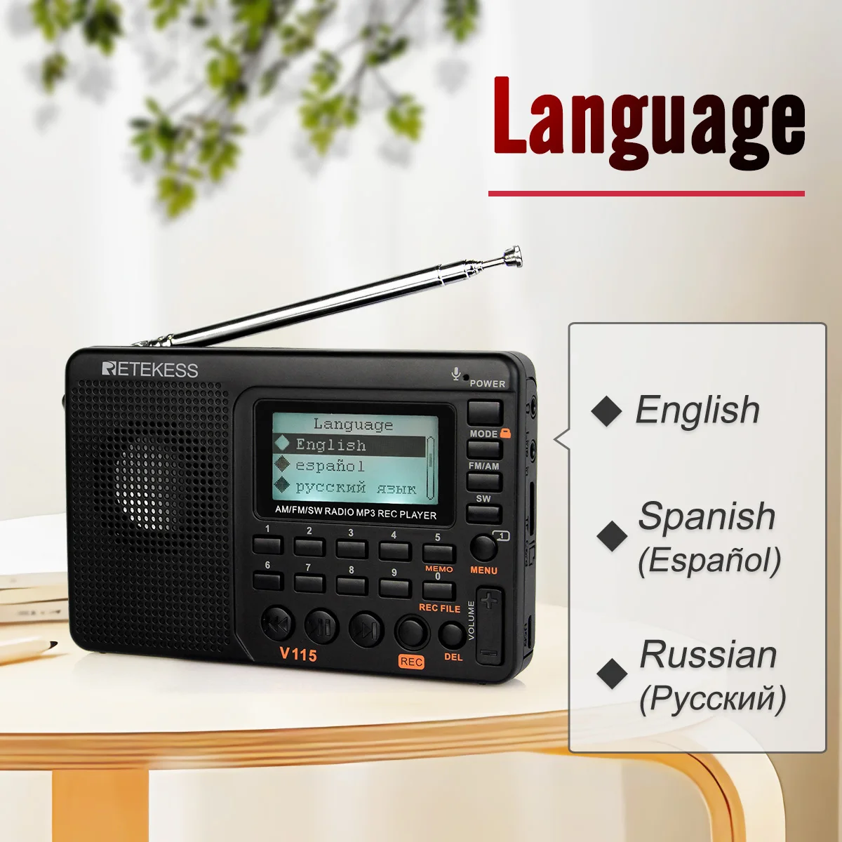 RETEKESS V115 Radio FM AM SW Portable Radios AM FM Rechargeable Shortwave Radio On Batteries All Full Waves USB Recorder Speaker