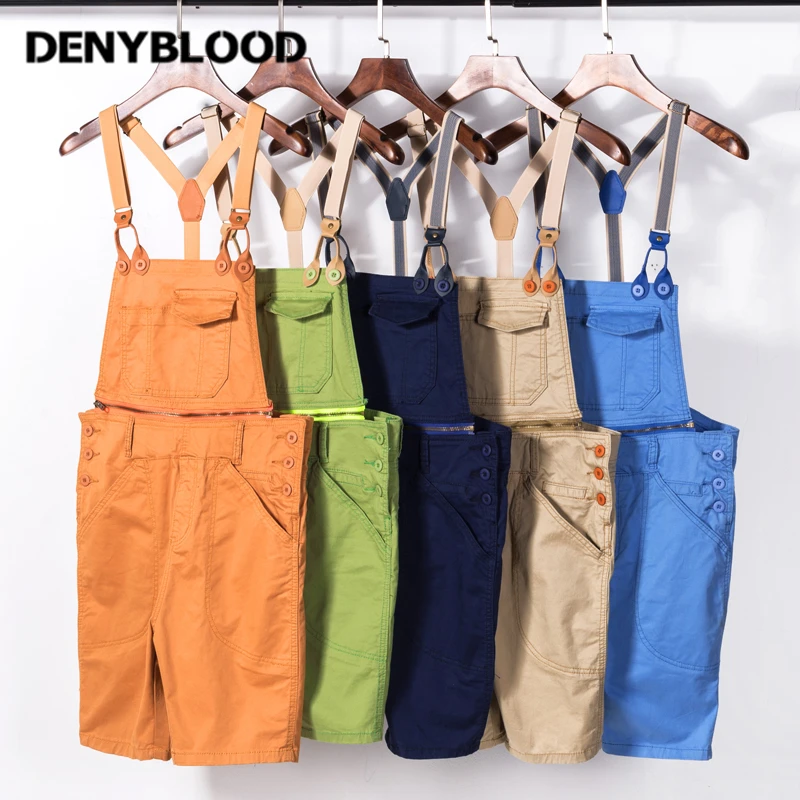 Denyblood Jeans Mens Chinos Overalls Mens Stretch Short Bib Pants Jumpsuit for Men Mutil Cutting Seams Casual Pants K8061