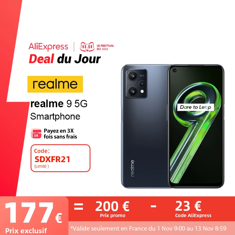 Najtaniej Globalna Wersja Realme 9 5G Smartphone Snapdragon 695 5G Octa-core Procesor 6.6 ''120Hz Wyświetlacz 50MP Kamera 5000mAh Bateria