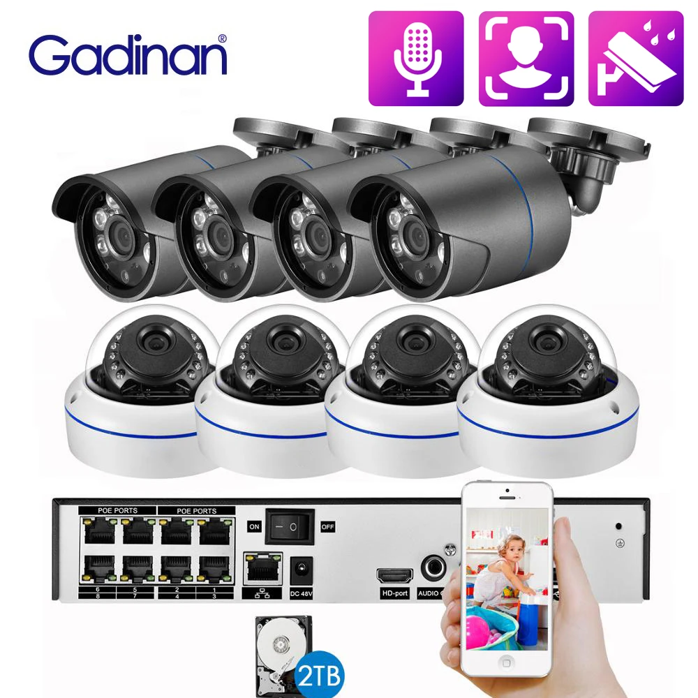 

Система наружного видеонаблюдения Gadinan, 5 Мп, HD POE NVR