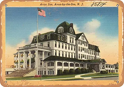 Настенный цветной металлический знак — открытка Нью-Джерси Inn Avon-by-The-Sea N. J. 1 -