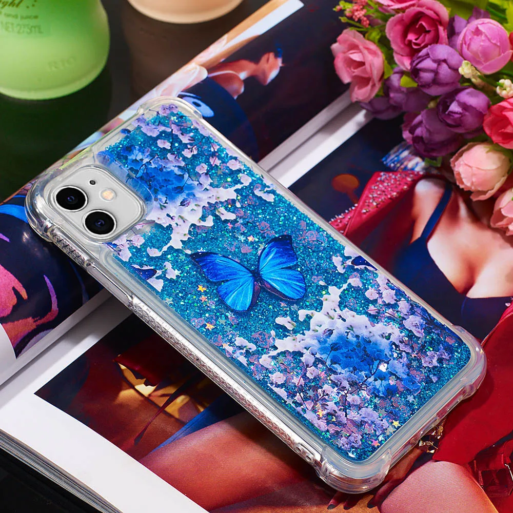 3D Блестящий чехол для iPhone 15 14 13 12 11 Pro Max чехлы с милым единорогом бабочкой