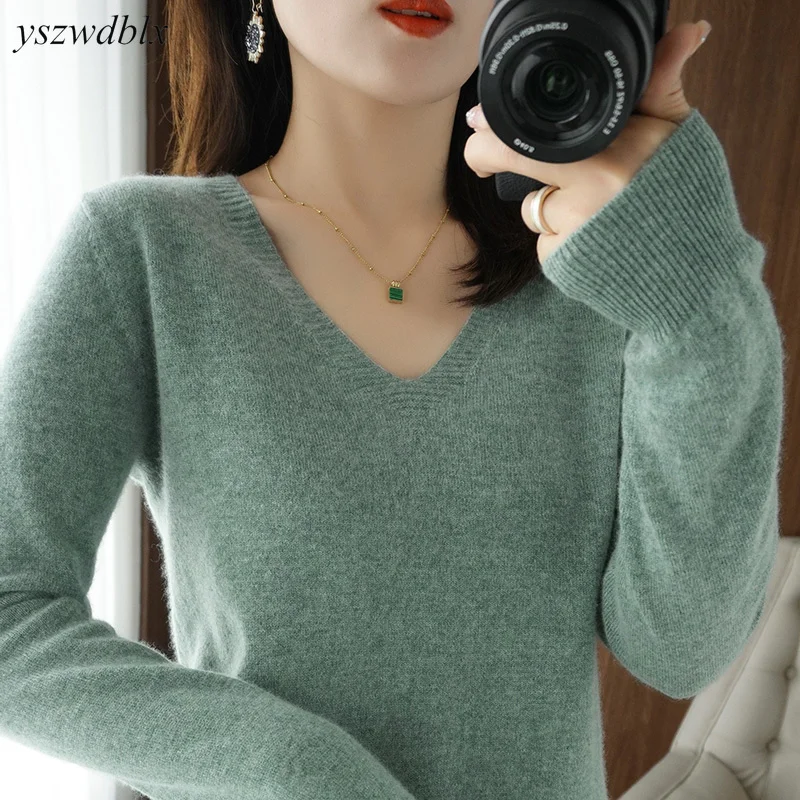 

Sweaters Women Casual V-neck Solid Jumpers Pullovers Spring Autumn Womens Sweater Winter Warm Knitwear Bottoming Shirt
