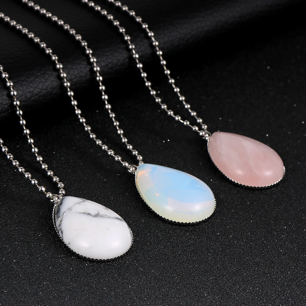 Beautiful Water Drop Gemstone Necklace Natural Stone Tiger Eye Agate Quartz Crystal Clavicle Chain Men Women Boho Jewelry Ladies