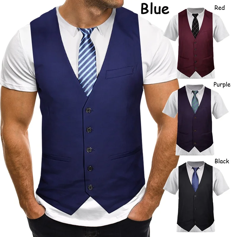 

Fashion Funny Men's T-Shirt Fake Suit Tuxedo Bow Tie 3D Print Casual O Neck Short Sleeve Men Tees Tops Quick Dry Male Clothing