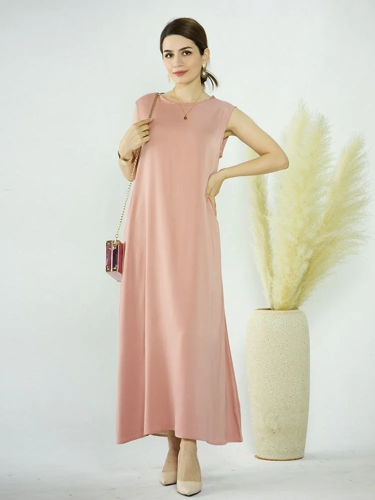 Ramadan Eid Nida Silky Muslim Inner Dress Women Dubai Fashion Bottoming Abaya Full Length Muslim Robes Islamic Clothing Robe