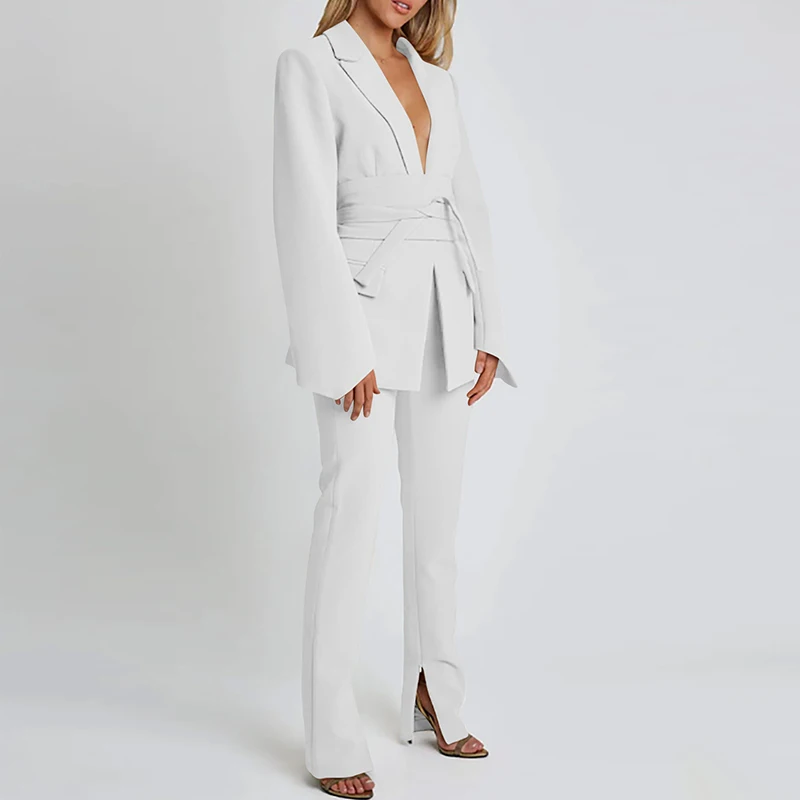 Женский офисный костюм из двух предметов элегантный повседневный с отложным