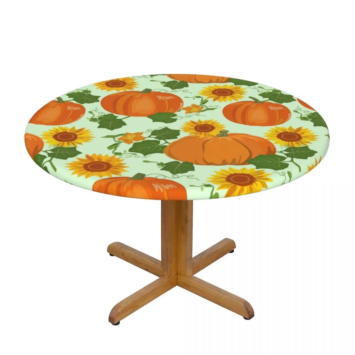 

Modern Round Table Cover Stretch Tablecloths Harvesting Pumpkins Leaves And Sunflowers Home Decorative Table Cloth