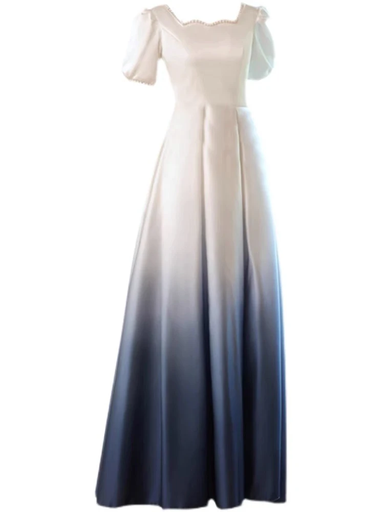  Богиня синий и белый градиент цвета показ подиума хора свадебное платье