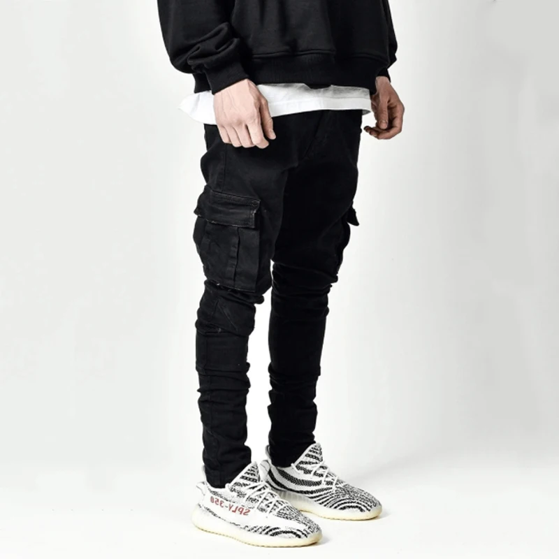 Jean Man Casual Cotton Denim Trousers Multi Pocket Cargo Jeans Men New Skinny Pants Side Pockets Overalls Men