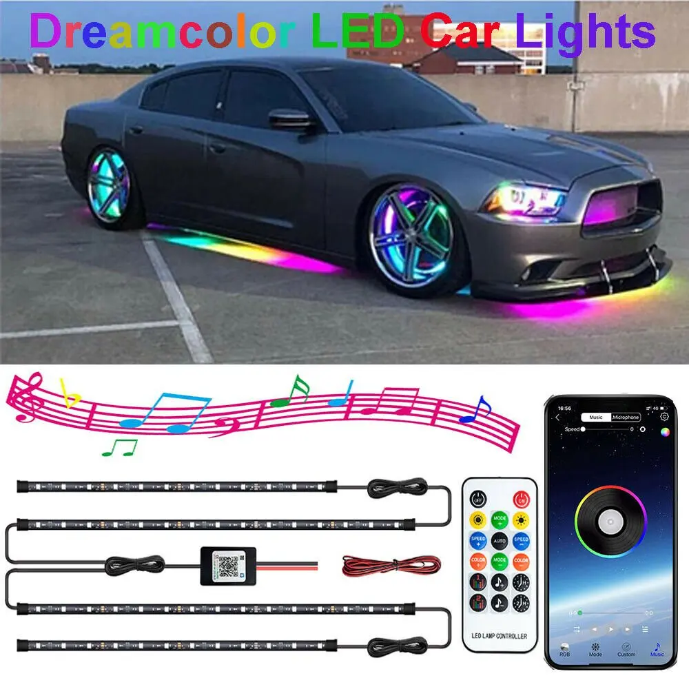 

RGB Dreamcolor led Car underglow lights music Bluetooth APP remote control strip,Small Ant Car LED Strip Light, LED Car Interior