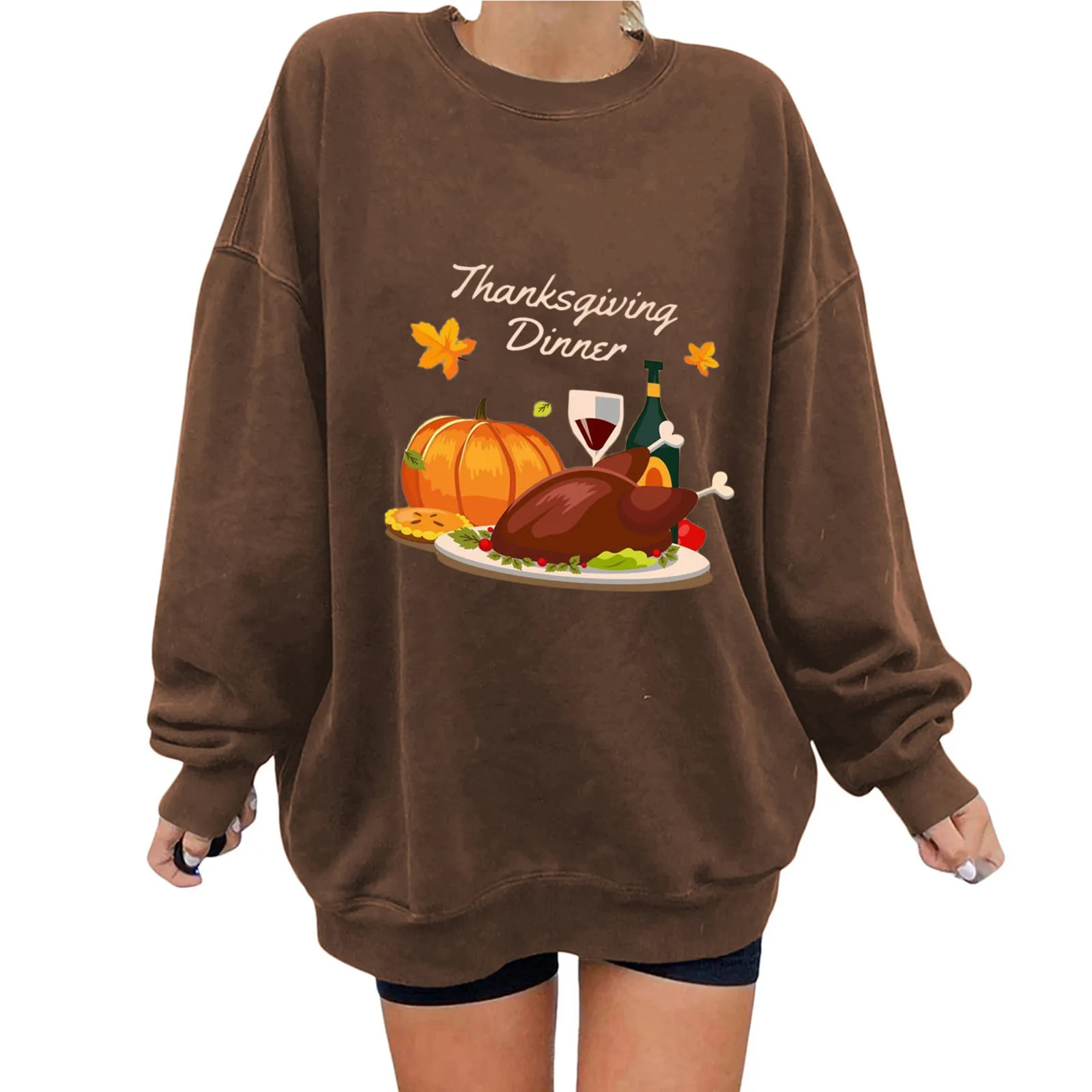 

Women Sweat Shirts Women's Thanksgiving Day Loose Fit Top Soft Warm Casual Sweatshirt Printed Long Womens Crop Hoodie Sweatshirt