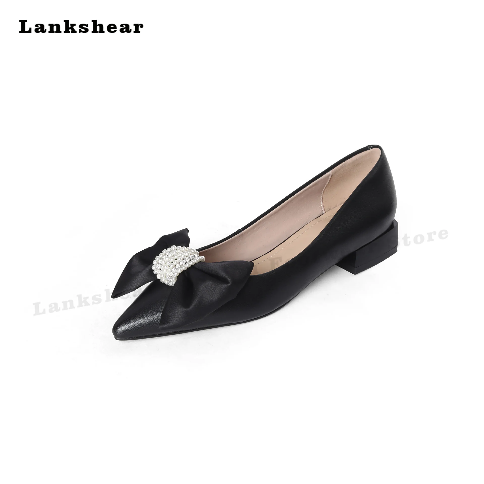 2022 New Ladies Fashion Low Heels Butterfly-Knot Pearl Pumps Ladies Sexy Party Casual Shoes Spring and Summer Flats Shoes