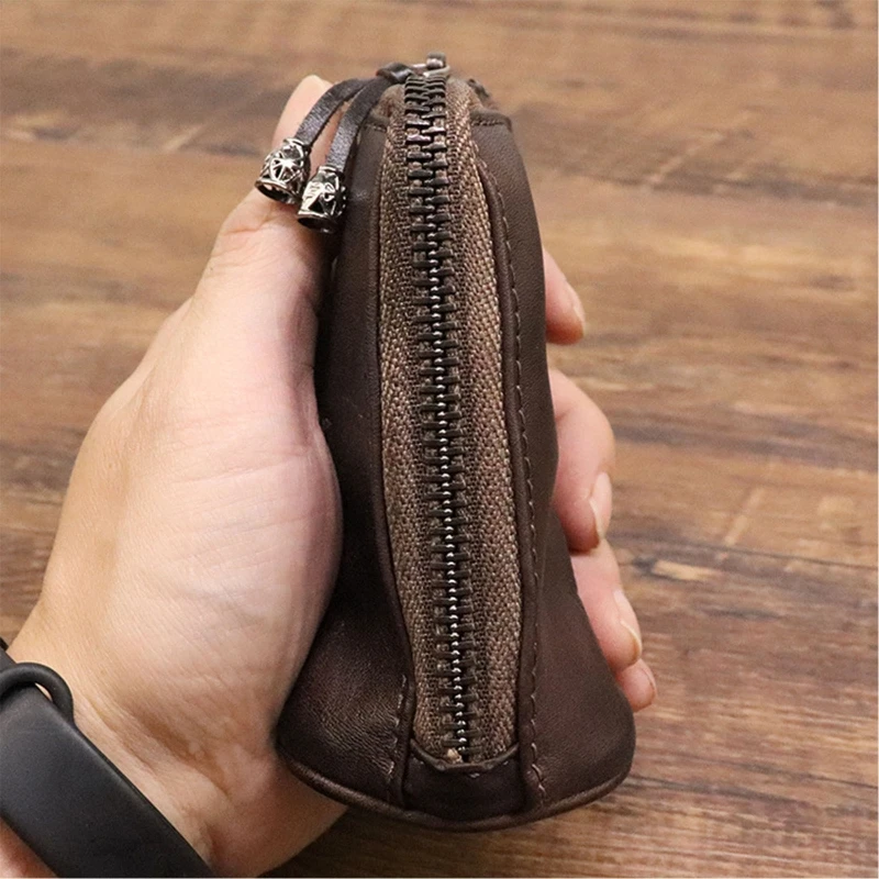 Portable Vintage Leather Keybag Holder Car for KEY Purse Bag for CASE Keychain Pouches Wallet Zipper Organizer