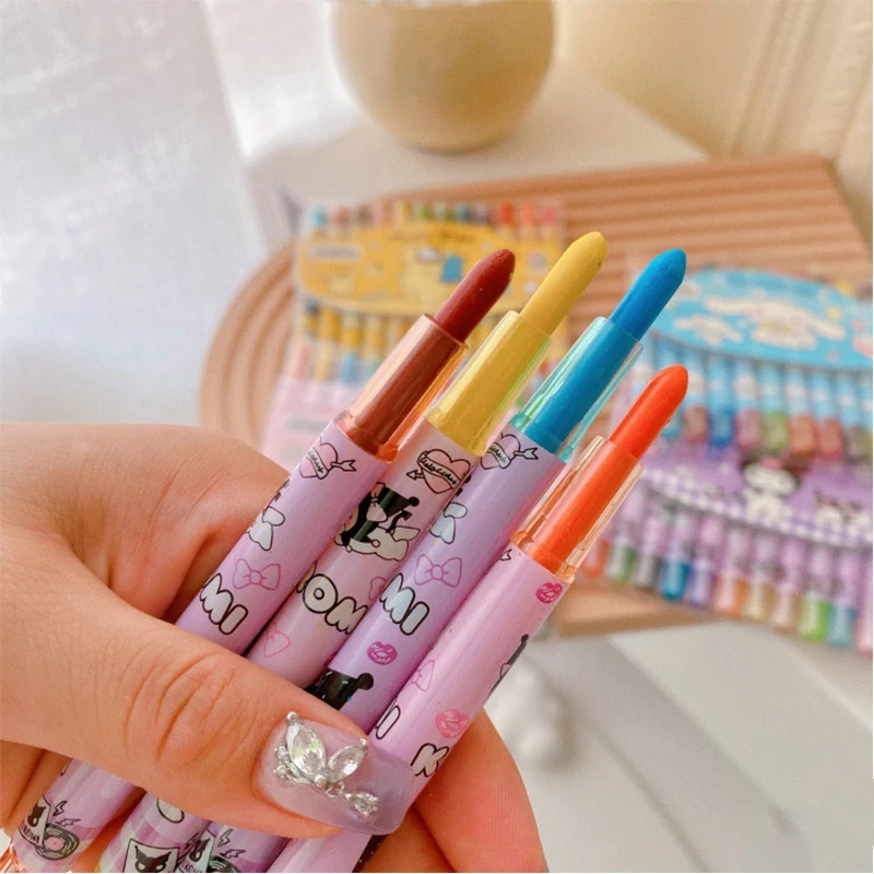 

Милая мультяшная кисть Hello Kitty Crayon Sanrio Kawaii аниме Cinnamoroll Студенческая вращающаяся кисть для рисования 12 цветов цветная ручка граффити подарок