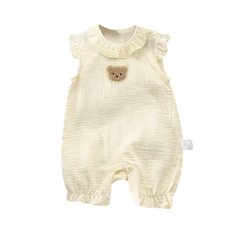 

New Summer Newborn Solid Cotton Gauze Crawling Suit Jumpsuit Short Pants Boys Romper Wear Infant Girls Briefs Cartoon Bear