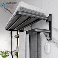 towel rack 40 60 cm folding holder with hook bathroom accessories wall mount rail shower hanger aluminum bar matte black shelf