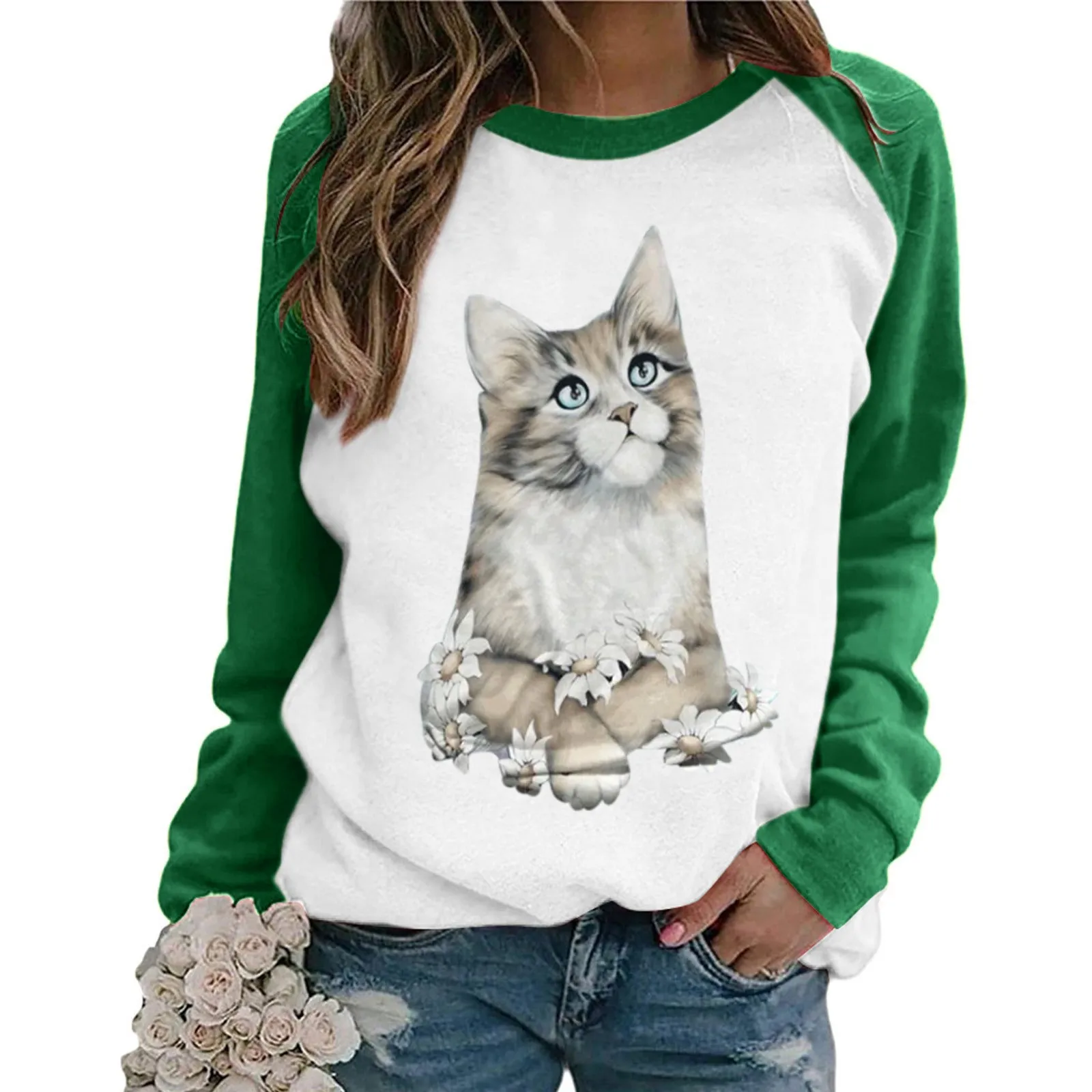 

Women Cat Tops Printing Sleeve Shirts Raglan Blouse Womens Short Sleeve Tunics to Wear with Leggings Real Silk Blouses Women