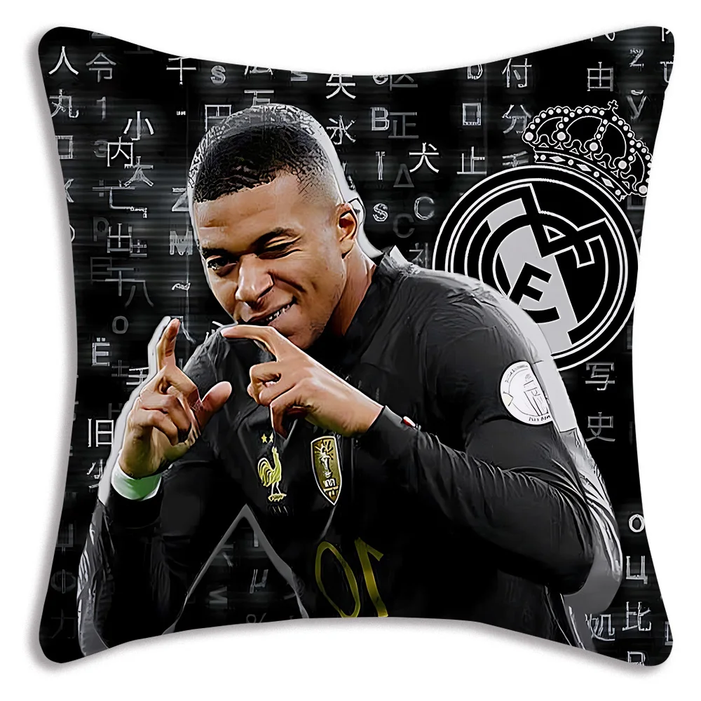 Pillow Covers Cartoon Football For K-Kylians Sofa Decorative Home Double-sided Printing Short Plush Cute M-Mbappes Cushion Cover