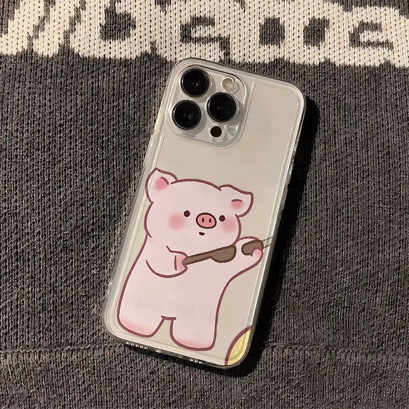 Чехол для телефона Pink Pig Angry Girl Couple iPhone 16 15 11 12 14 13 Pro Max Mini X XS XSM XR 7 8 Plus SE4 16e Cute Covers Fundas