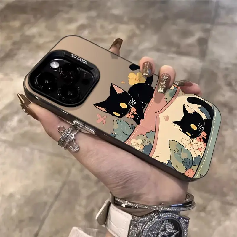 Супер милый чехол для телефона с бантом и черным котенком iPhone 16 15 14 13 12 11ProMax XR XS MAX