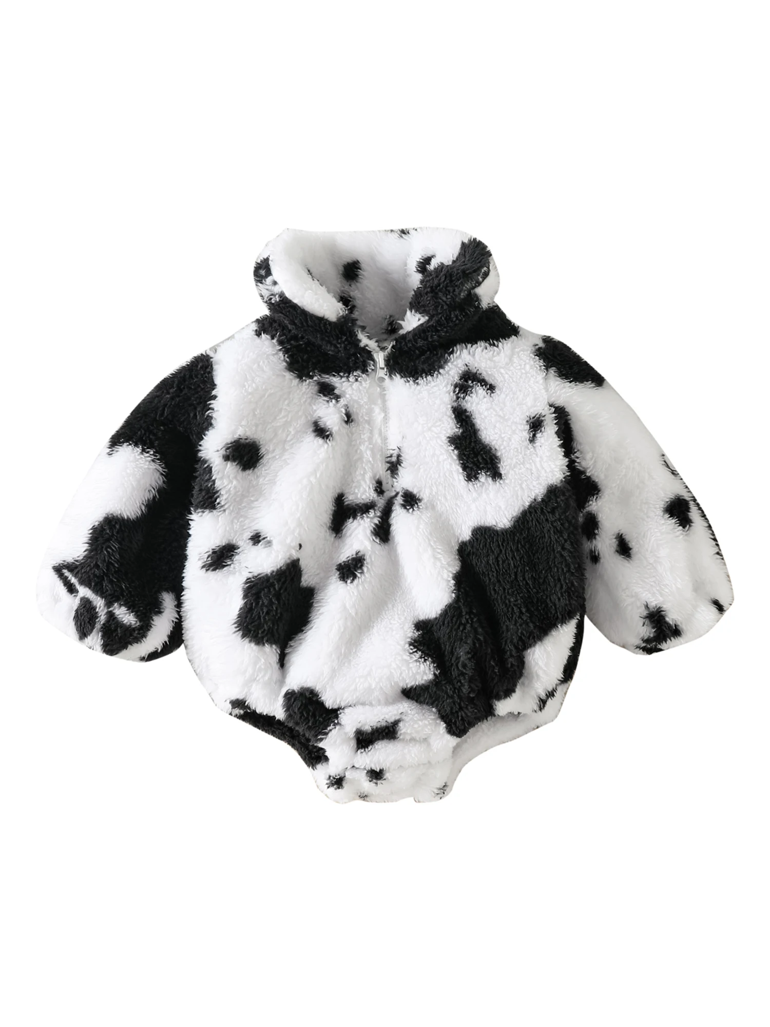 

Infant Baby Fleece Romper Winter Furry Jumpsuit Long Sleeve Stand Collar Cow Print Playsuit