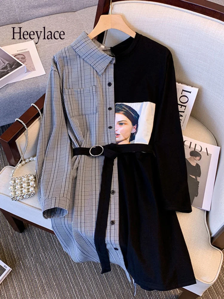 

Женское офисное платье в клетку, платье в стиле пэчворк с принтом, темпераментное модное платье для женщин, халат с высокой талией, женская одежда на осень