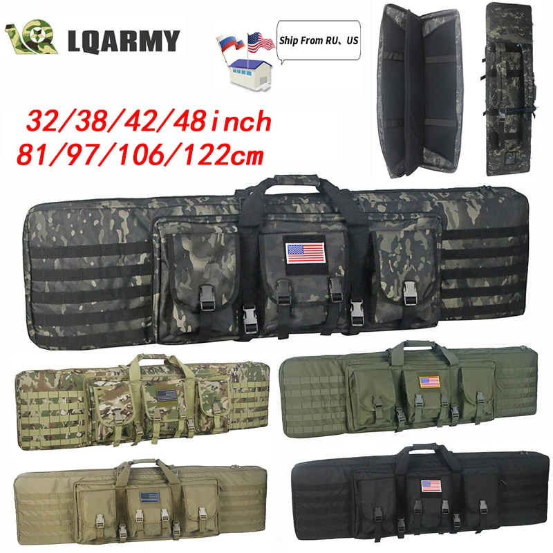 32 38 42 48 inch Tactical Double Rifle Case Military Molle Gun Rifle Bag Sniper Airsoft Gun Case Backpack Hunting Gun Holster 130cm tactical gun bag military sniper shooting rifle gun bag hunting airsoft gun carry case large capacity rifle bag