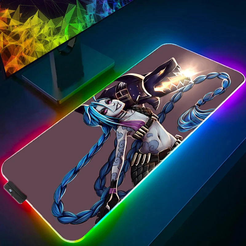 

Коврик для мыши LOL Jinx, яркий игровой коврик 900x400, коврик для мыши Xl, большой RGB светодиодный светодиод, милые коврики для геймеров, стандартная...