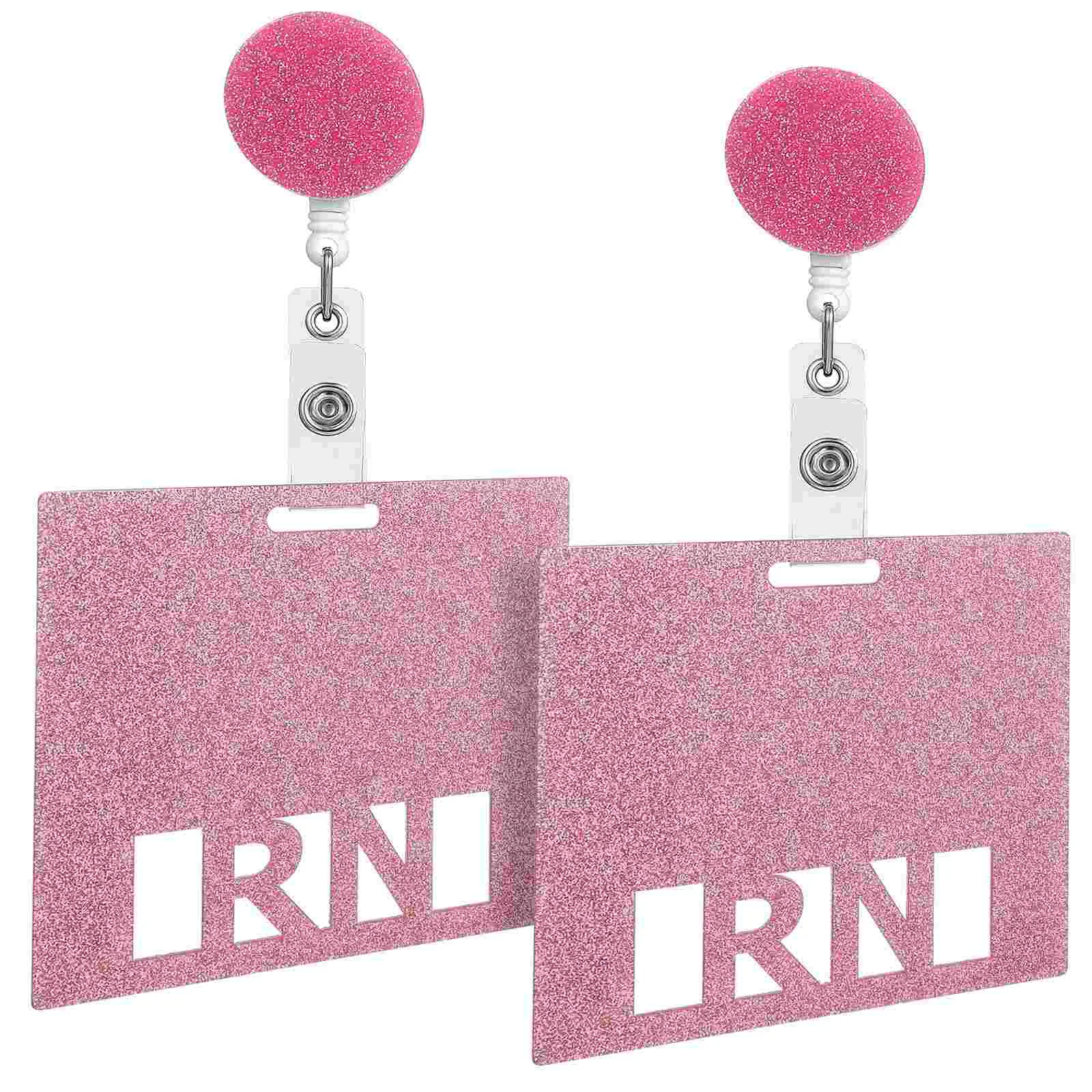 

2Pcs Badge Cards Glitter Horizontal Badge Identification Tags with Retractable Reel Buckle Nursing Accessories