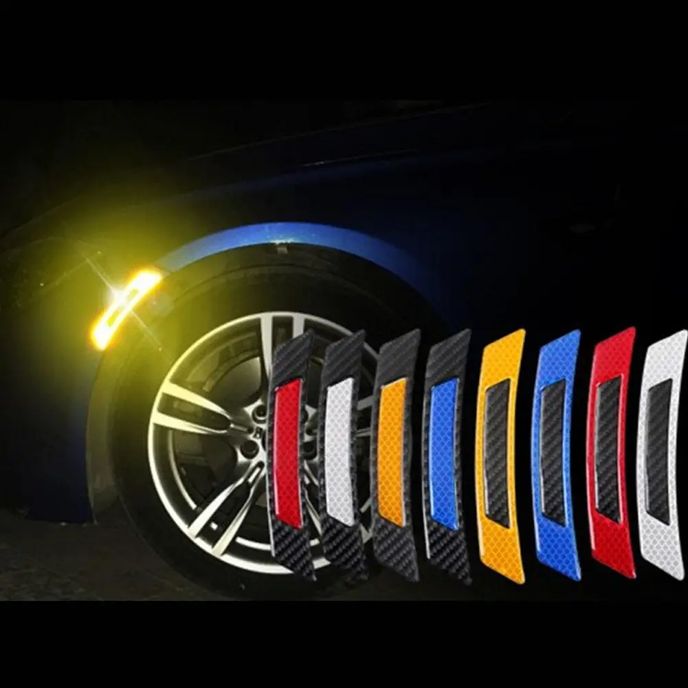 

2PCS 3D Reflective Stickers Carbon Fiber Strips Car Wheel Hub Anti-Scratch Protection Guards Trim Stickers Safety Reflector