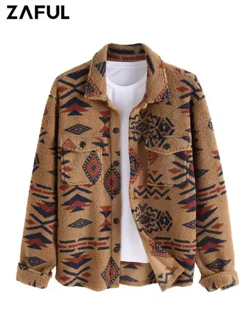 Куртка мужская флисовая в этническом стиле, с геометрическим принтом