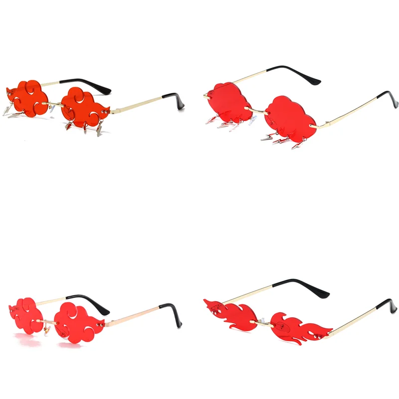 

Anime Ninja Red Cloud Lightning Flame Akatsuki Cosplay Sunglasses Metal Rimless Sunglasses Party Glasses Props Accessories