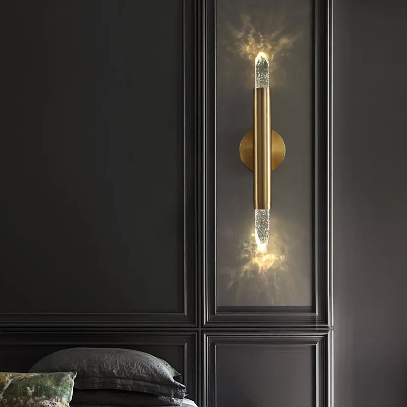

Copper Lamp Bedroom LED Crystal Wall Sconces Light Living Room Bedside Free Spin Creative Aisle Luxurious Lighting Fixture