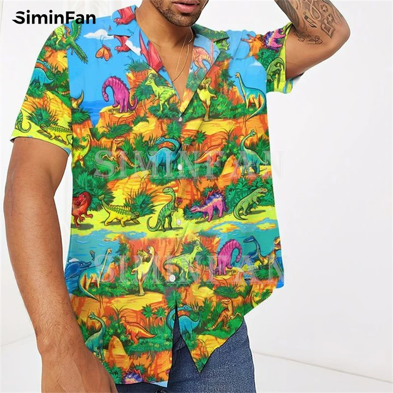 

Dinosaur Collection 3D Print Mens Hawaiian Aloha Shirts Summer Luxury Camisa Beach Tshirt Guayabera Holiday Party Cuban Tee Top