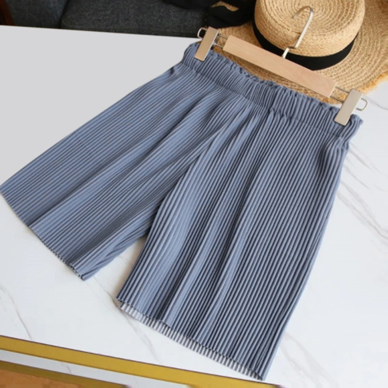 

Harajuku Summer Women Solid Shorts Fashion Elasticity Pleated Loose Style New Wide Leg Sweatpants High Waist Shorts