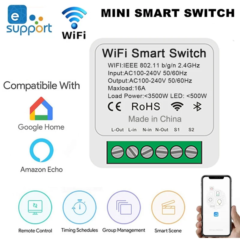 

Смарт-переключатель EWeLink, 16 А, Wi-Fi, с управлением через приложение