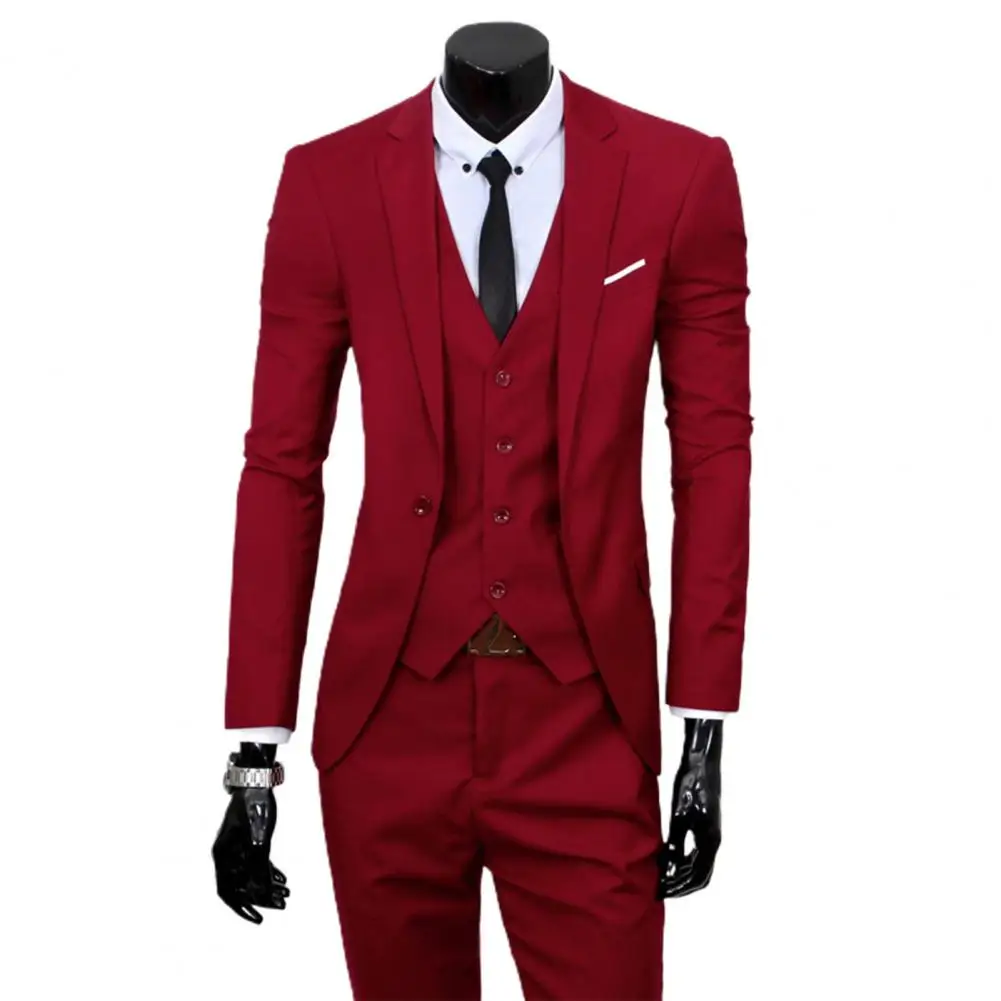 

3 Pcs/Set Business Blazer +Vest +Pants Suit M - 4XL Slim Fit Solid Color Men Formal Suit Male Wedding Set trajes de hombre