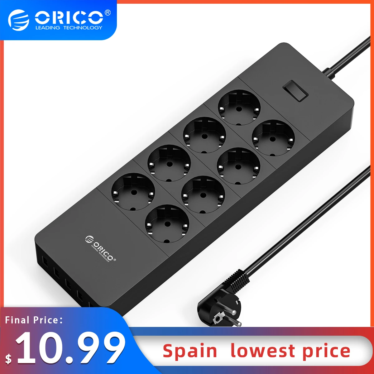 ORICO Electrical Socket EU Plug Extension Socket  Outlet Surge Protector EU Power Strip with 5x2.4A USB Super Charger Ports