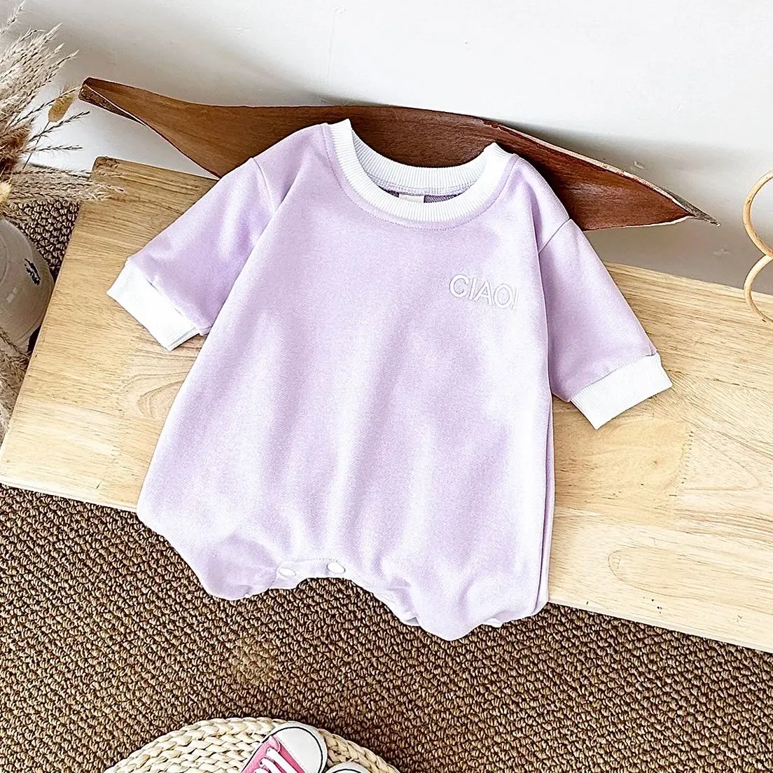 Детский однотонный комбинезон на пуговицах возраст 0-18 месяцев