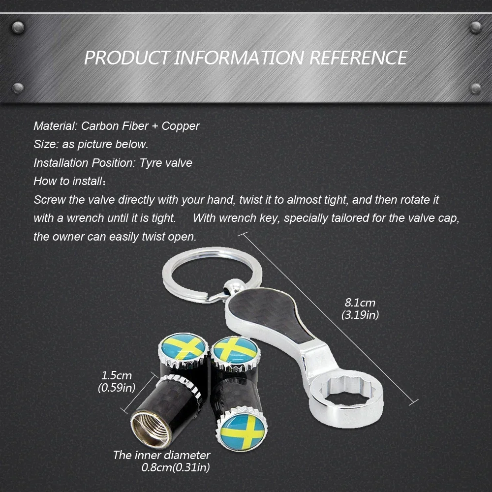 Колпачки клапанов колес из углеродного волокна с брелком для логотипа шведского