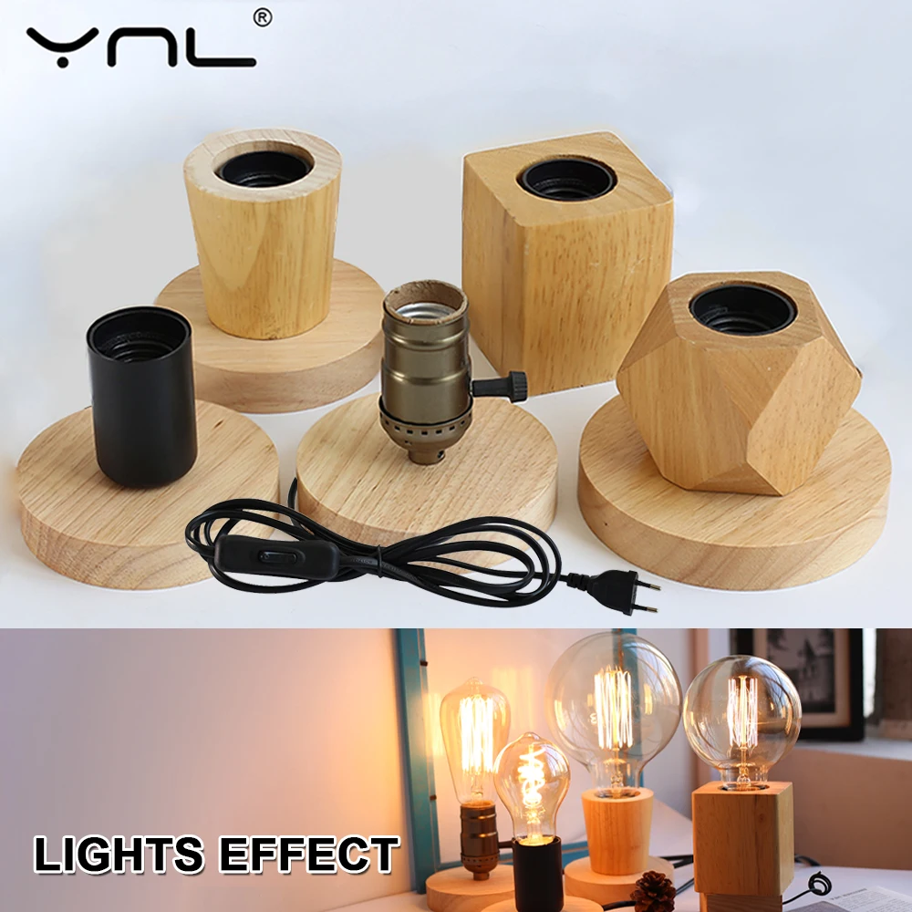 

Современные деревянные настольные лампы в стиле ретро E27, декор для стола, комнатное освещение для гостиной, спальни, деревянное осветитель...