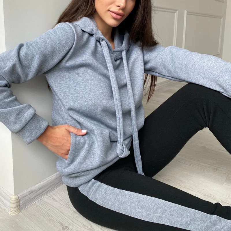 

Fashion Simple Sweatshirt Two Piece Set New Autumn Hooded Top with Pants Women Tracksuit Y2K Long Sleeve Solid Sport Casual Suit