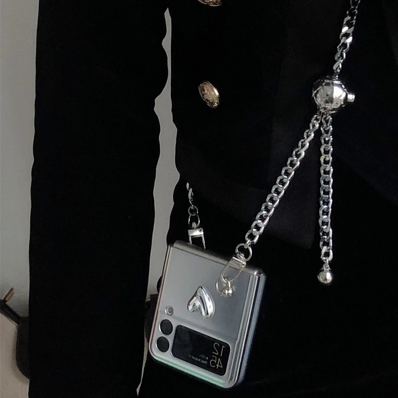 

For Samsung Galaxy Z Flip 4 Case Adjustable Metal Lanyard Love Z Flip 3 Phone cases Chain Protective Cover